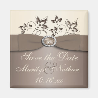 Mocha and Ivory Floral Wedding Favor Magnet