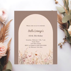 Mocha beige fleurs fleurs sauvages invitation anni