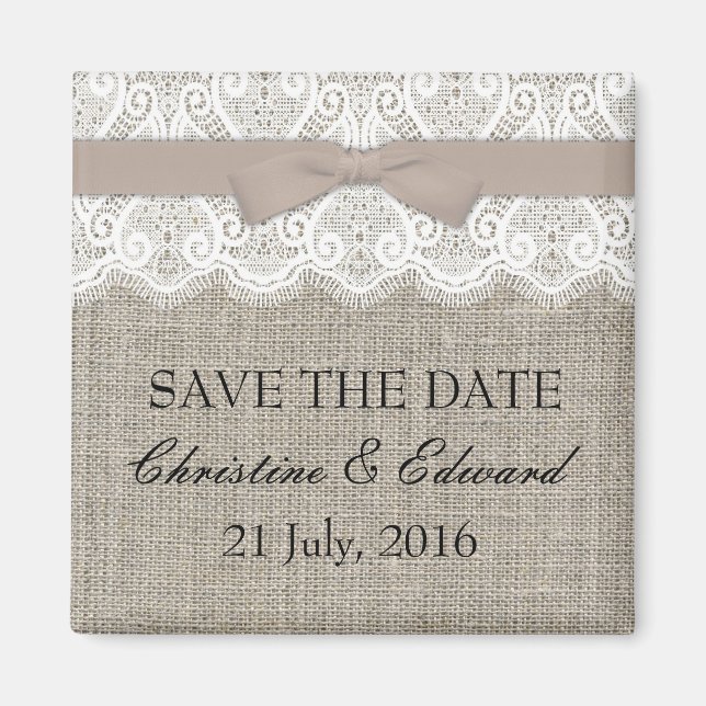 Mocha Bow and Lace Save the Date Magnet (Devant)