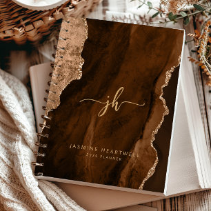 Mocha Brun Or Agate Monogramme Personnalisé 2025