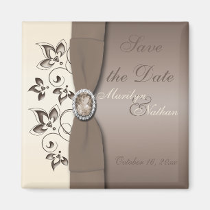 Mocha et ivoire Floral Wedding Favor Magnet
