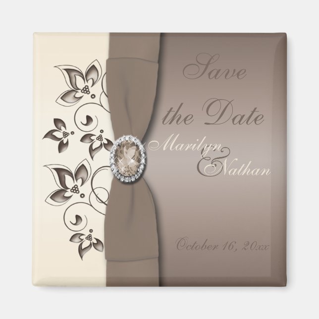 Mocha et ivoire Floral Wedding Favor Magnet (Devant)