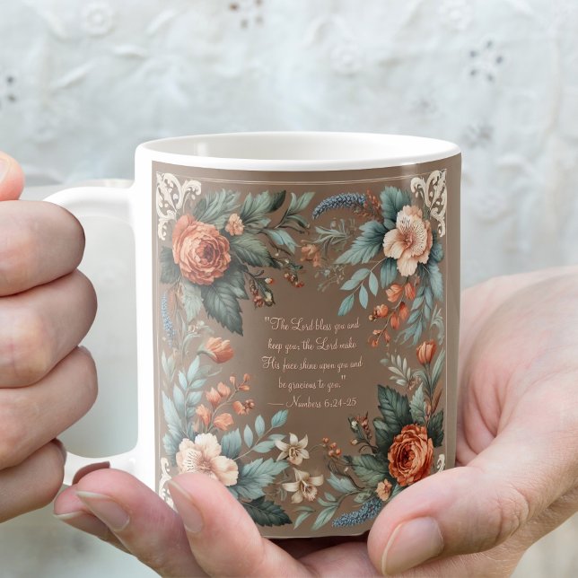 Mocha Floral Personnalisable Morning Blessing Mug (Créateur téléchargé)