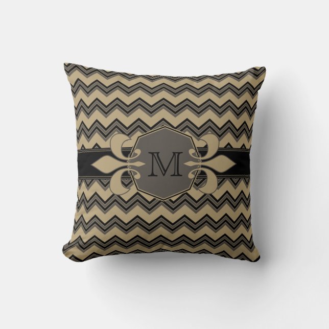 Mocha Latte Chevron Motif Coussin Monogramme (Recto)
