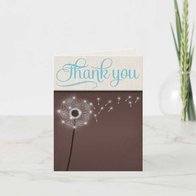 Mocha Rustic Linen Dandelion Remerciements Cartes (Devant)