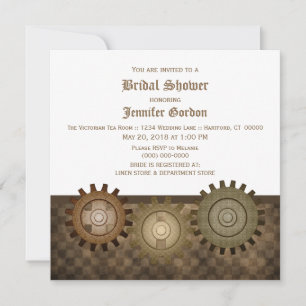 Mocha Steampunk Gears Invitation Fête des mariées