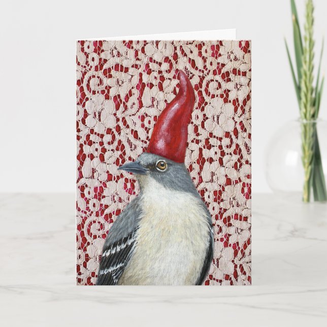 Mockingbird gnome sur dentelle Carte de Noël (Devant)