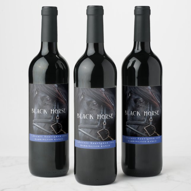 Mockup Black Horse Western Custom Wine Étiquettes (Bouteilles)