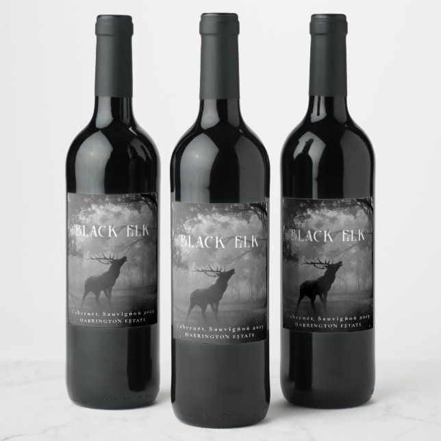 Mockup Forêt d'Elk Noir Étiquettes de vin personna (Bouteilles)
