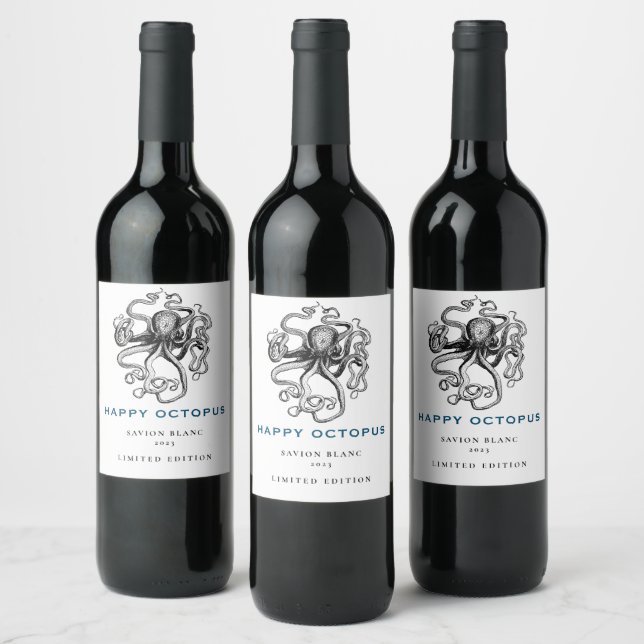 Mockup Happy Octopus Fun Étiquettes de vin personn (Bouteilles)