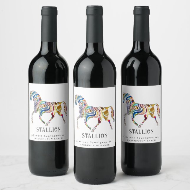 Mockup Stallion Cheval Art Custom Vin Étiquettes (Bouteilles)