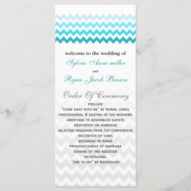 Mod chevron aqua Ombre programme de mariage (Devant)