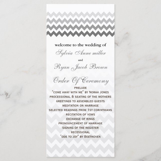 Mod chevron gris Ombre Wedding programme (Devant)