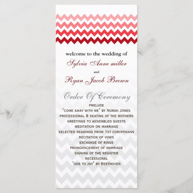 Mod chevron rouge Ombre Wedding programme (Devant)