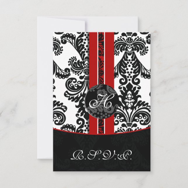 mod damask rouge cartes rsvp standard 3,5 x 5 (Devant)