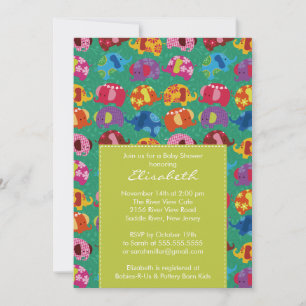 Mod Elephant Baby shower Invitation Lime