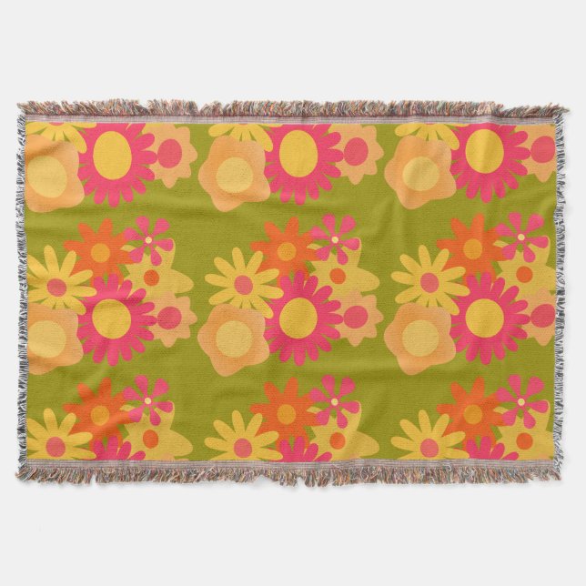 mod floral vintage rose vert jeté couverture (Devant)
