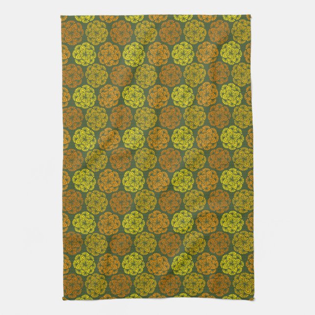 Mod Marigolds Motif Floral Serviette de cuisine (Vertical)