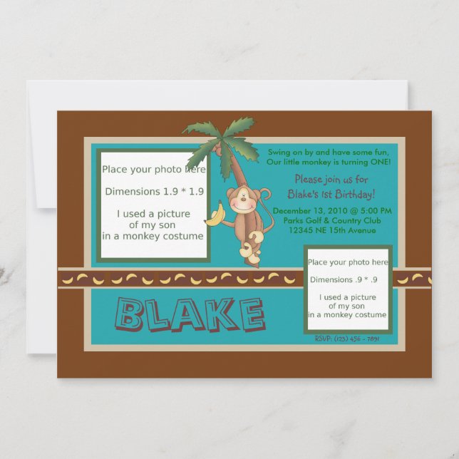 MOD Monkey Birthday Invitation - Personnaliser (Devant)