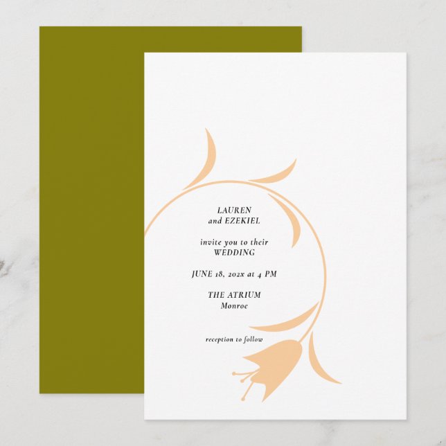 MOD PEACH & OLIVE TULIP Faire-part de mariage (Devant / Derrière)
