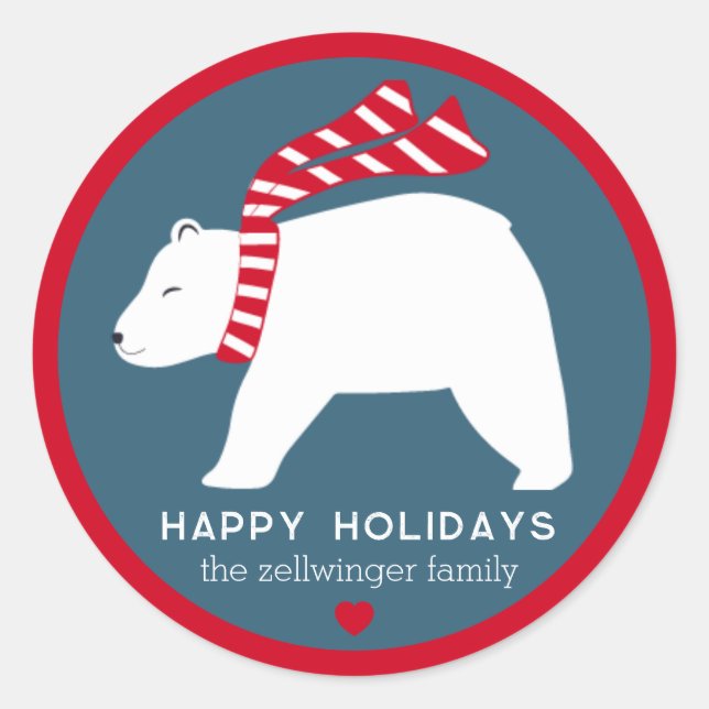 mod polar bears- navy blue- round holiday stickers (Devant)