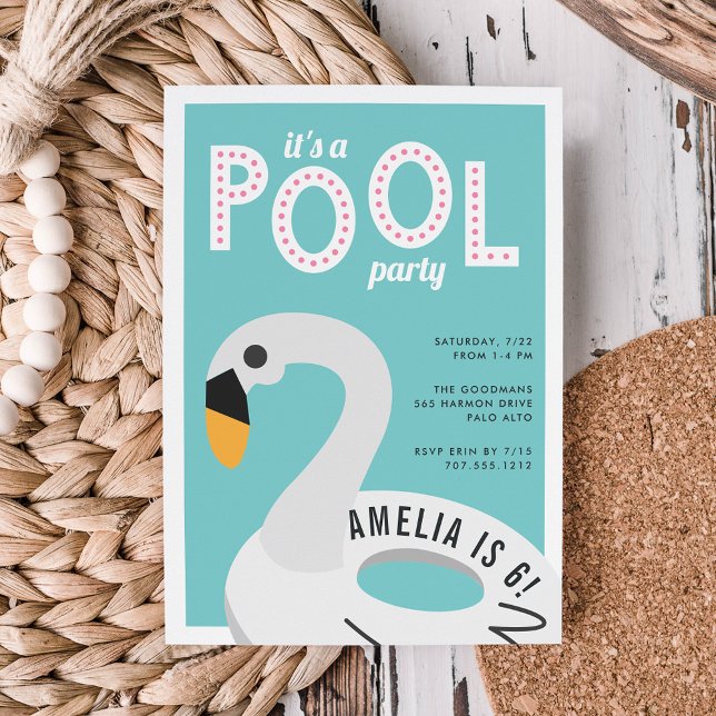 Mod Swan | Pool Party Invitation d'anniversaire (Créateur téléchargé)