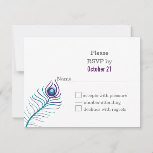 Mod violet, bleu turquoise paon mariage cartes RSV