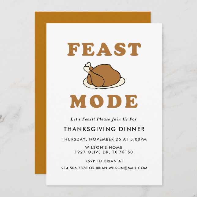 Mode Fête Thanksgiving Diner fête Invitation (Devant / Derrière)