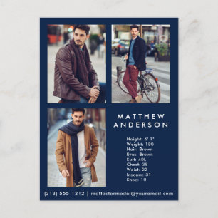Modèle Acteur 3 Photo Comp Card bleu - Carte posta