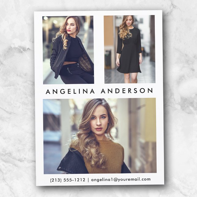 Modèle Acteur 3 Photo Comp Card - Front blanc (Customize to change background color, text size or text style.)