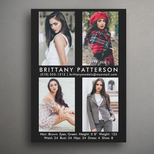 Modèle Acteur 4 Carte photo Comp 5x7 noir (Available in high quality print or digital download for quick messaging, email or self printing.)