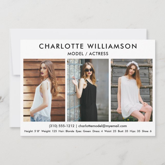 Modèle Acteur Carte Comp 5x7 Blanc 3 Photo (Devant)