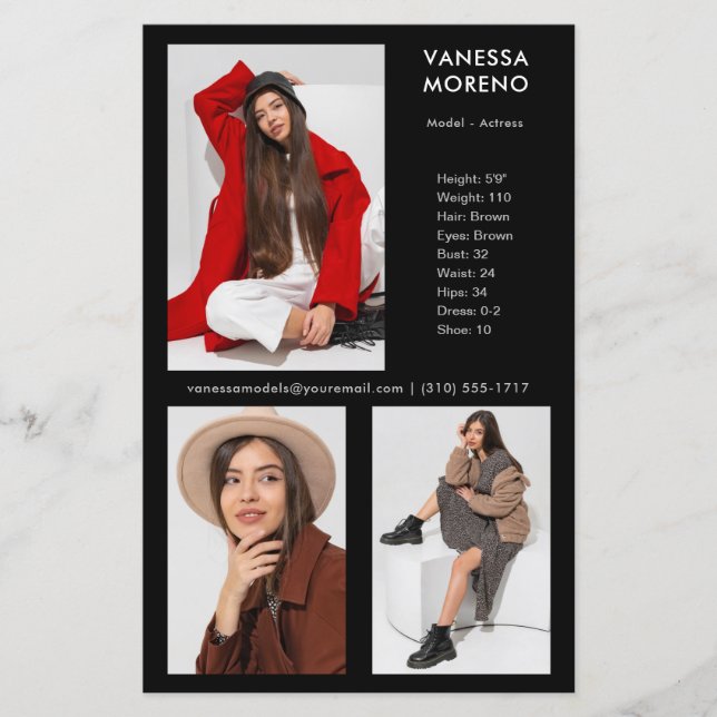 Modèle Acteur Comp Card 3 Photo Black Flyer (Devant)