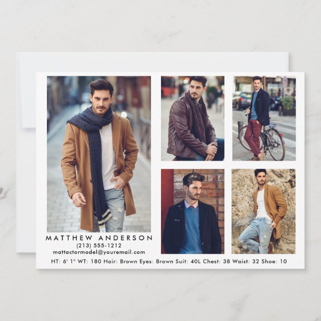 Modèle Actor Comp Card Blanc - 5 Photos (Devant)