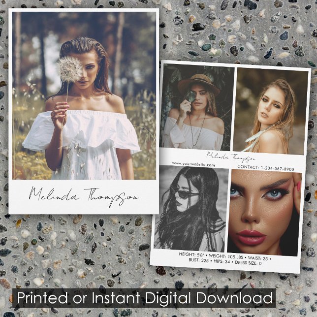 Modèle Actrice Modélisation Carte Comp 5 Photo Bla (Model Actress Modeling Comp Card 5 Photo White)
