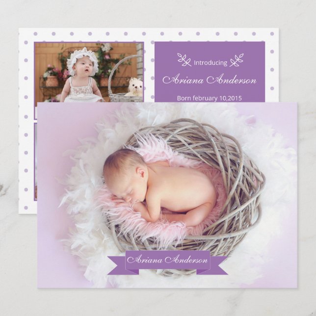 Modèle Carte photo faire-part de naissance (Devant / Derrière)