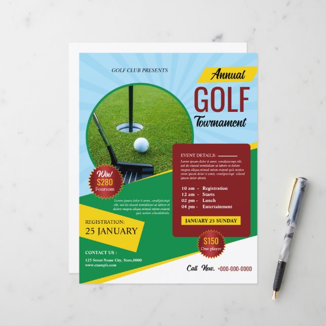 Modèle d'Affiche de Tournoi de Golf (Devant/Arrière en situation)