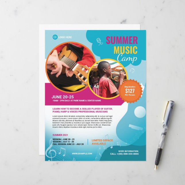 Modèle d'affiche pour le camp de musique d'été (Devant/Arrière en situation)