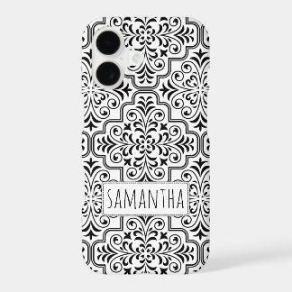 Modèle damassé noir, blanc personnalisé avec nom