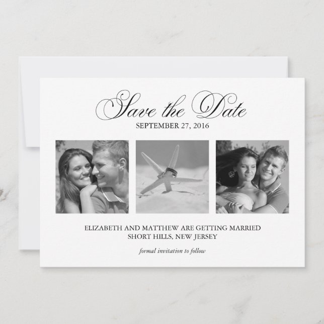 Modèle de 3 photos pour mariage, Enregistrez la da (Devant)