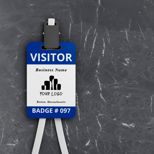 Modèle de badge de visiteur bleu blanc propre Logo (Créateur téléchargé)