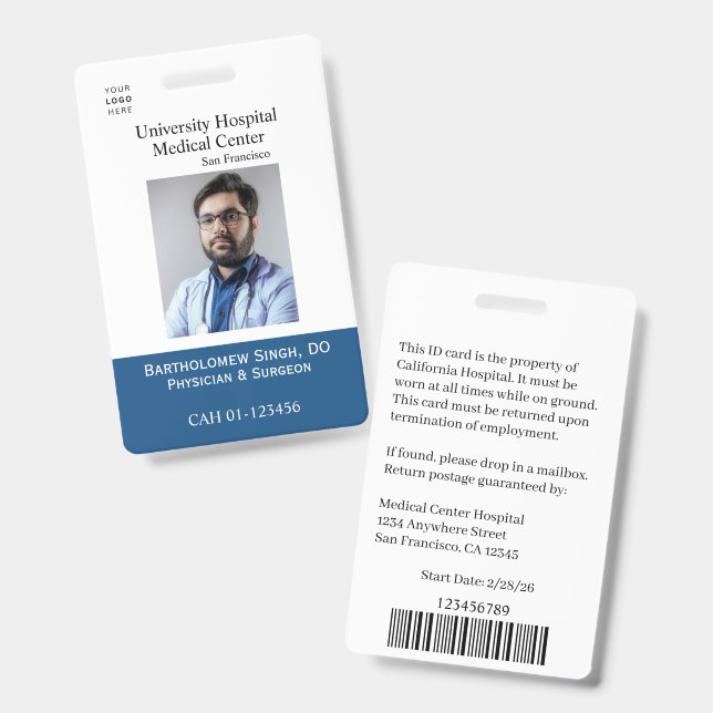 Modèle de badge d'employé d'établissement médical  (Avant & arrière)