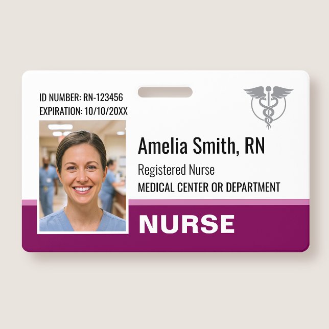 Modèle de badge d'identité infirmière avec photo e (Créateur téléchargé)