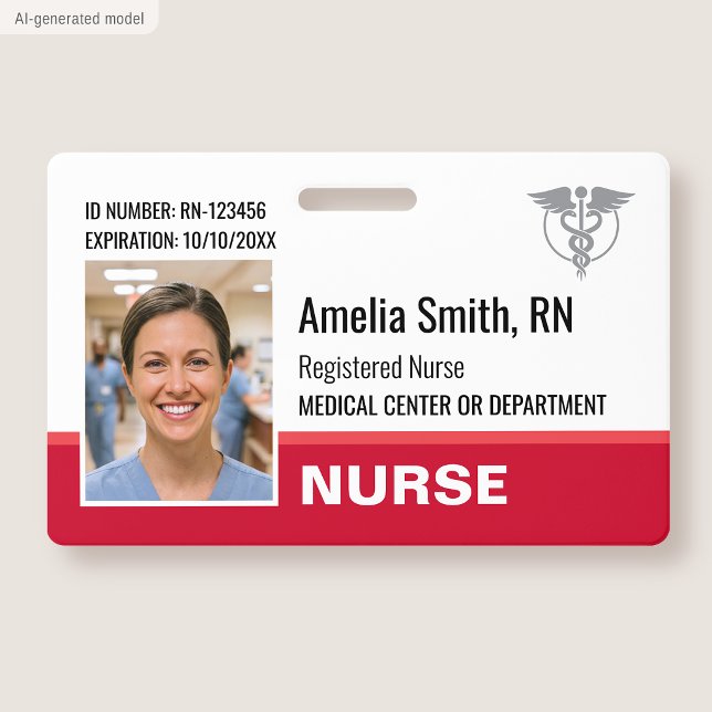 Modèle de badge d'infirmière moderne rouge RN avec (Créateur téléchargé)