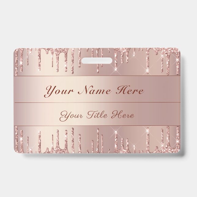 Modèle de badge pailleté or rose avec texte de nom (Avant)