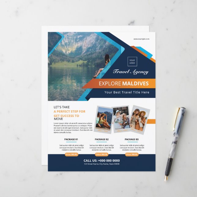 Modèle de brochure d'agence de voyages (Devant/Arrière en situation)