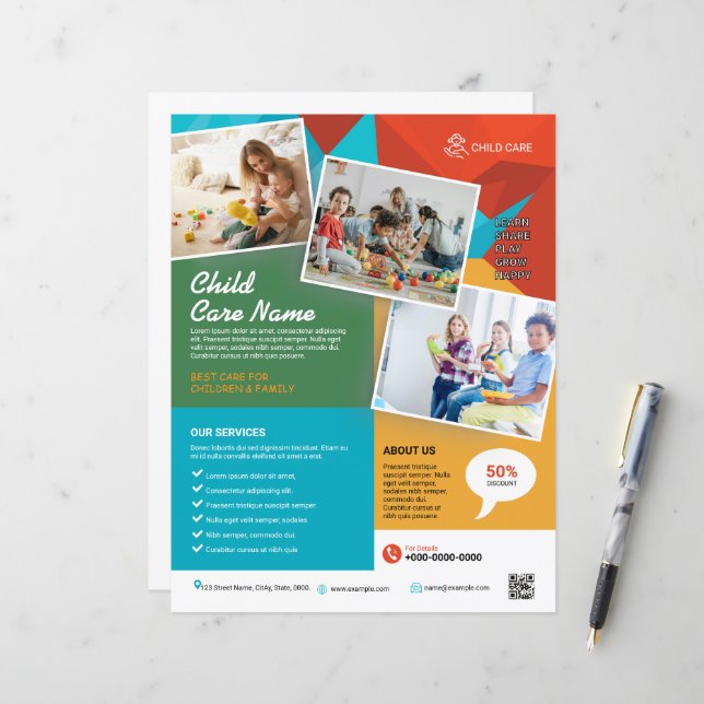 Modèle de brochure de garde d'enfants (Devant/Arrière en situation)