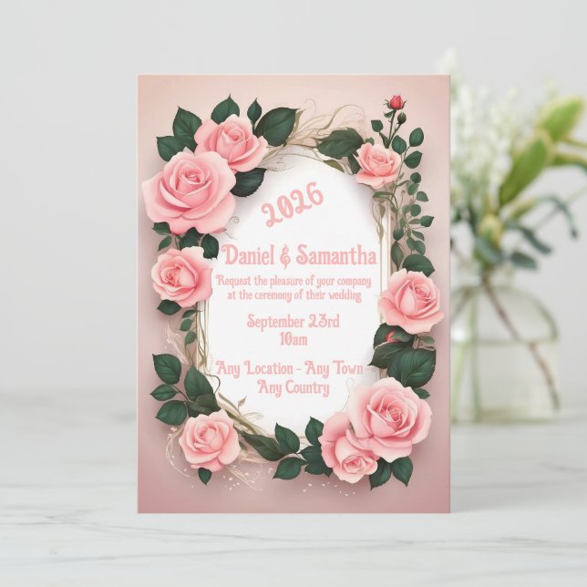 Modèle de cadre de rose élégant pour invitation de (Debout devant)