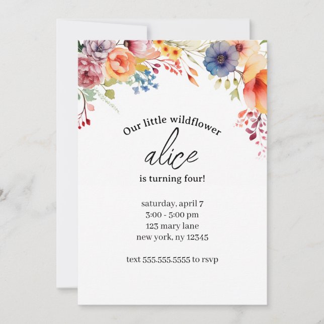 Modèle de carte d'anniversaire Wildflower modifiab (Devant)