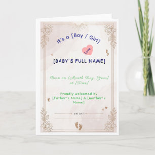Modèle de carte d'annonce de naissance de bébé min